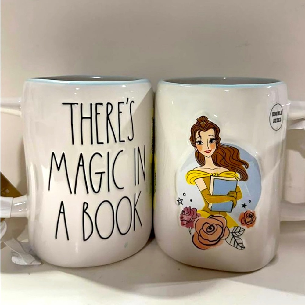 NWT Rae Dunn Disney Princess Belle Double Sided Mug “There’s magic in a book”